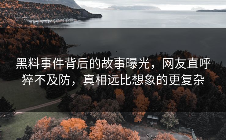 黑料事件背后的故事曝光，网友直呼猝不及防，真相远比想象的更复杂
