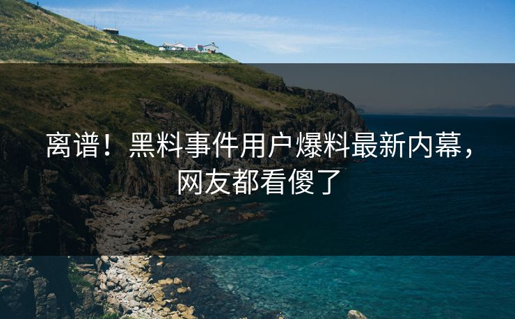 离谱！黑料事件用户爆料最新内幕，网友都看傻了