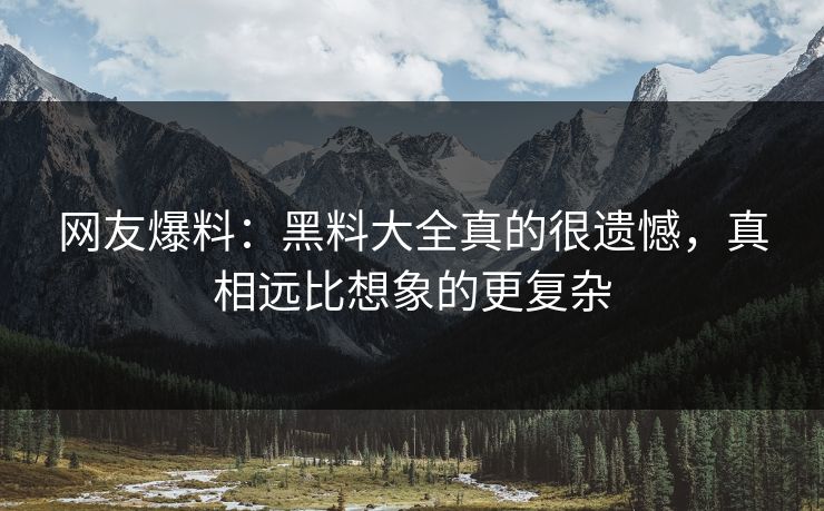 网友爆料：黑料大全真的很遗憾，真相远比想象的更复杂