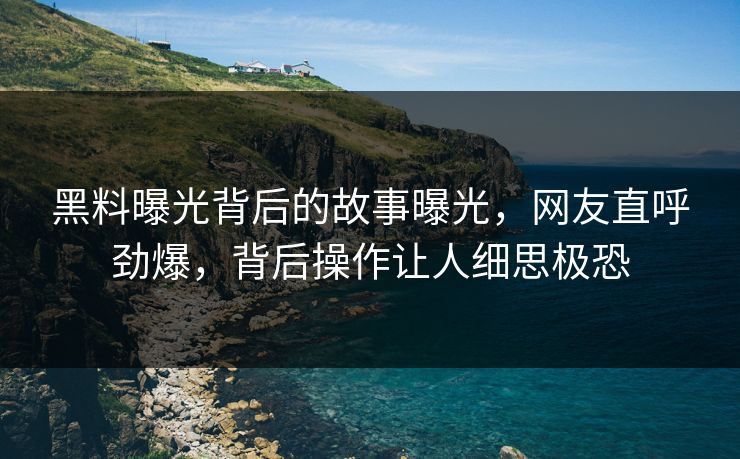 黑料曝光背后的故事曝光，网友直呼劲爆，背后操作让人细思极恐