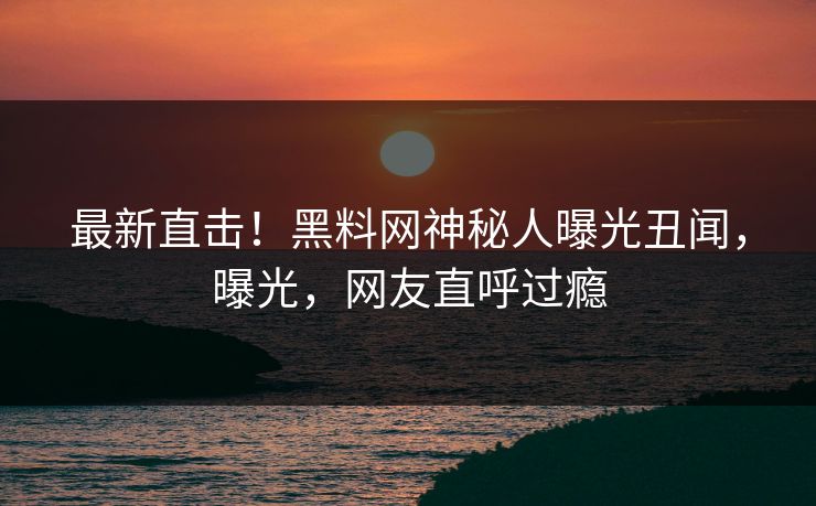 最新直击！黑料网神秘人曝光丑闻，曝光，网友直呼过瘾