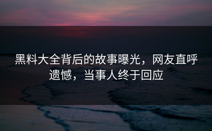 黑料大全背后的故事曝光，网友直呼遗憾，当事人终于回应